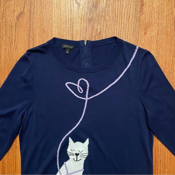 Talbots Intarsia navy Cat sweater size M - Picture 3 of 16